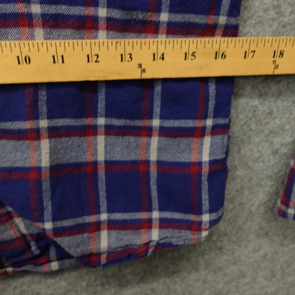 Girls Flannel Shirt Rhinestone Emoji L Blue Plaid Smiley Patch Pearl Snap BUTTER